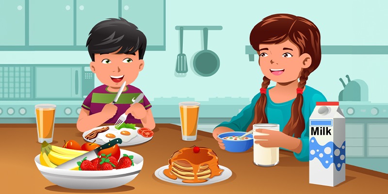 happy kids eating healthy meal