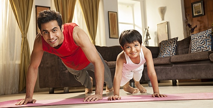 Father Son is doing Push Ups