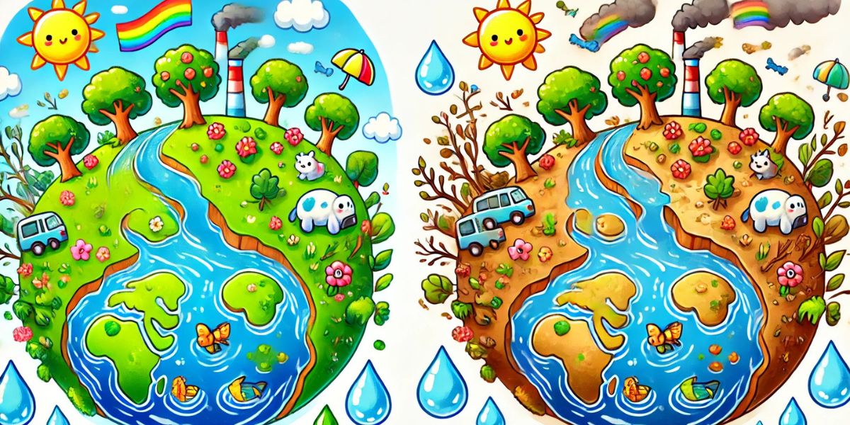 Happy Earth & Sad Earth Comparison Drawing