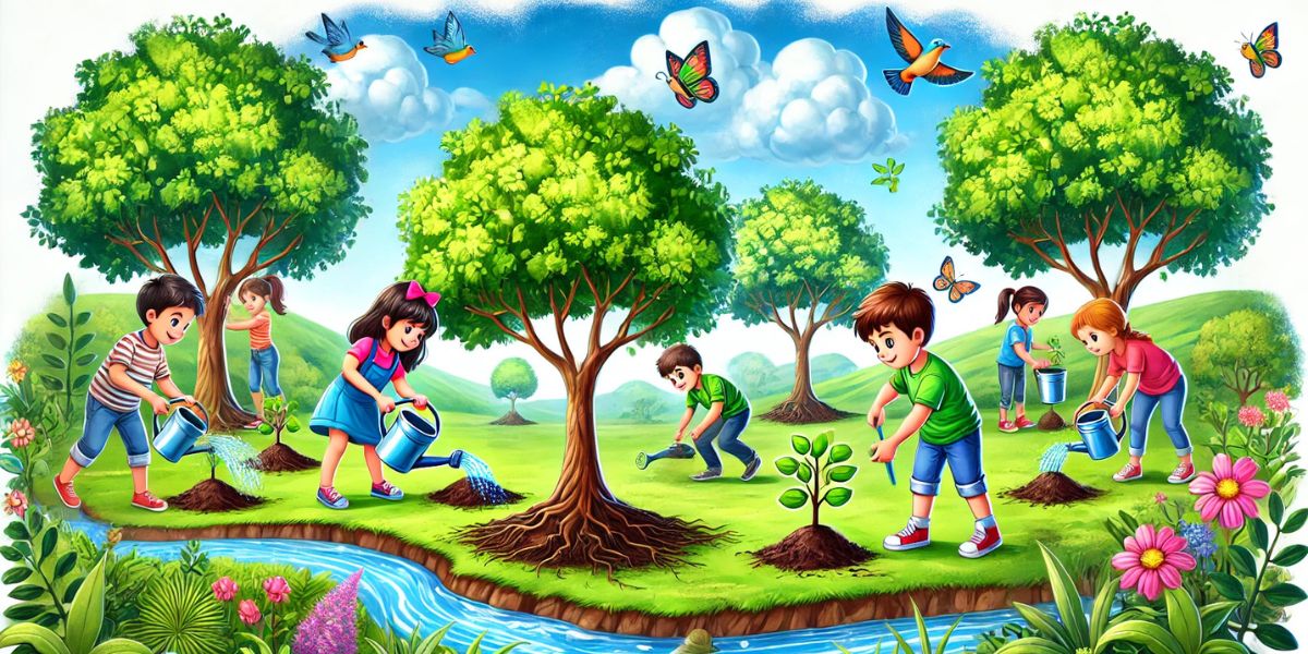 Planting Trees for Water Conservation Drawing